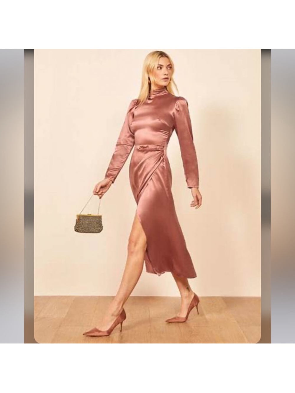 JN26 Reformation Blush Satin Midi Dress